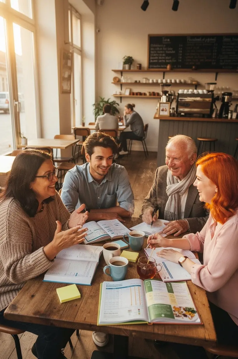 Csoport résztvevők egy offline pénzügyi szemináriumon hallgatják az előadót.