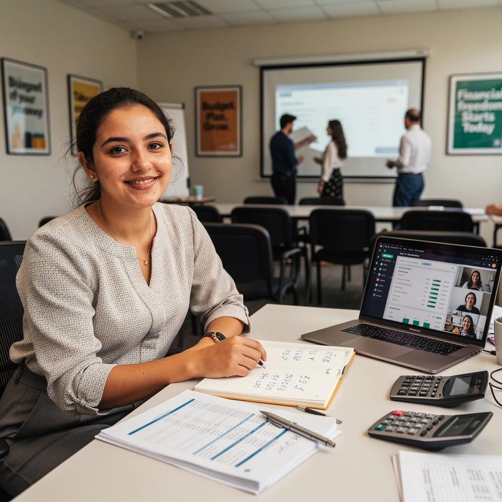 Offline pénzügyi szeminárium résztvevők figyelmesen hallgatnak előadást