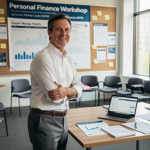 Interaktív pénzügyi workshop résztvevők csoportos beszélgetés közben